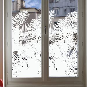 Vitrophanie en stickers de fenêtre effet dépoli verre brossé motif végétal